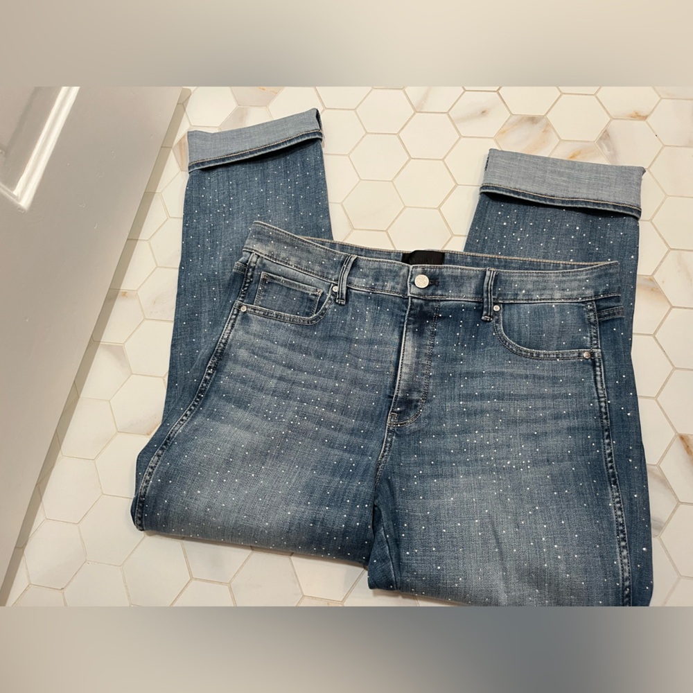 White House Black Market high rise straight‎ jeans everyday soft 14 Sparkley